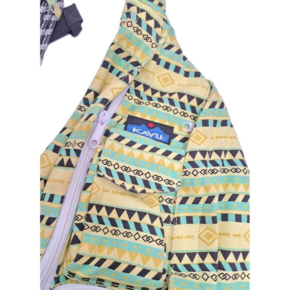 KAVU Rope Sling Bag Canvas Crossbody Backpack Green Yellow Southwest Messenger - Picture 2 of 6